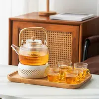 在飛比找ETMall東森購物網優惠-玻璃茶壺蠟燭加熱爐底座美容院水果茶壺煮茶器下午茶花茶茶具套裝