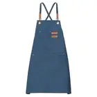 Canvas Chef Aprons Adjustable 78x68cm Cross Back Kitchen Apron 3 Pockets Blue