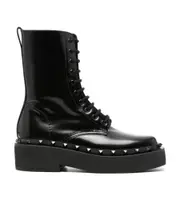 Rockstud-embellished leather lace-up boots 40 black
