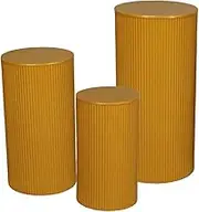 3Pcs Cylinder Pedestal Stands Dessert Table Pillars Metal Party Decorations Display Plinth Pillars for Wedding Engagement, Gold