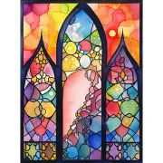 Stained Glass Window Modern Folk Art Abstract XL Art Canvas Poster Print Huge