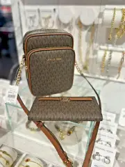 Michael Kors Women Medium Brown North-South Crossbody Bag w/ Snap Wallet Set