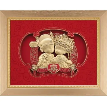 金箔畫 純金~百年好合【雙喜臨門(大雙喜娃娃)】....33 x 26cm