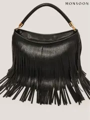 Monsoon Black Sula Fringe Hobo Bag (H58547) | $113