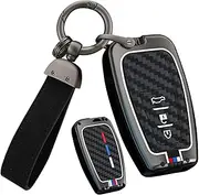 HIBEYO 3 Button Key Fob Cover Compatible with Toyota RAV4 Corolla CHR C-HR Camry Corolla Prado Prius Accessories Alloy Carbon Fiber Texture Key Shell with Leather Keychains-3 Button Black
