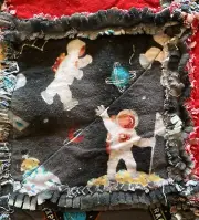 Space Themed Handmade Rag Quilt 37 x 52, Reversible blanket or lap throw #112