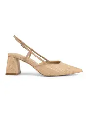 [Siren] Yasmine Slingback Block Heels in Natural Raffia