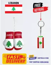 LEBANESE FLAG , LEBANON , MINI BOXING GLOVES , BUY 1 PAIR & GET 1 KEYRING FREE