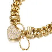 18ct Heavy Yellow Gold Plated 12mm Euro Curb Chain Bracelet Featuring a Simulated Diamond Locket - USA Made