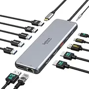Docking Station Triple Monitor, USB C Dock Dual HDMI, 13 in 1 Laptop Docking Station Dual Monitor Hub to 2 HDMI, Displayport, USB C 3.1, PD, USB 3.1/3.0/2.0, Ethernet, Audio for MacBook/Dell/HP