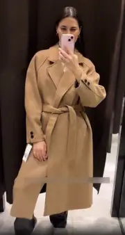 Zara Longline Belted Wool Blend Coat Camel Beige S L Small Large 9174/298 New