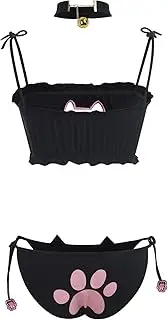 [ABAFIP] Womens Cute Kawaii Anime Cat Kitten Lingerie Set Micro Bikini Strappy Tiny Bra Mini Panty Extreme Swimsuit