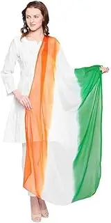 [LALARIYA THE FASHION] Women's Tie-Dye Chiffon Fabric Dupatta Tricolour Tiranga chunni 2.25 mtr (REPUBLIC,INDEPENDENCE DAY SPECIAL), ORANGE,WHITE,GREEN, One size