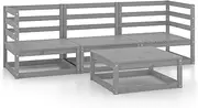 [vidaXL] Retro-Style Grey Garden Lounge Set - Solid Wood 4 Piece with Table and Sofa for Outdoor Relaxing and Socializing