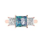 2.62 ct Princess Cut Moissanite Gemstone Three-Stone Promise Ring Rose Gold
