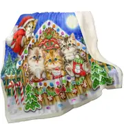 Christmas Cats Cute Gingerbread House for Kittens Throw Blanket