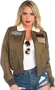 [Leg Avenue] Womens - Top Gun Nylon Bomber Jacket with Interchangeable Name Badges - Flight Jacket Halloween Costume for Women