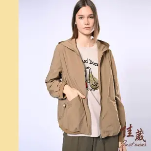 【Just Wear 佳葳】設計感腰部抽繩棉質連帽外套 2色(女上衣/女上著/長袖/素色/口袋)