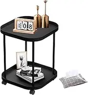 Side Table with Wheels, Small, Mobile Plastic Side Piece for Living Room Sofas. Also a Night Stand for Bedroom/Balcony. (Black)
