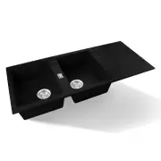 Granite Quartz Stone Black Double Bowls Laundry Kitchen Sink Drainboard Drainer