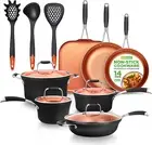 "Nutrichef 14-Piece Nonstick Cookware Set, Copper/Hard-Anodized, Induction Compa