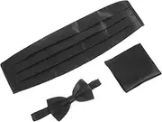 [TOGEVAL] Black Mens Satin Bow Tie Cummerbund Set Pocket Handkerchief Fashionable Tuxedo Accessory