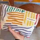 Corduroy Striped Cosmetic Bag Women Travel Pouch Storage Case Make Up Organizer