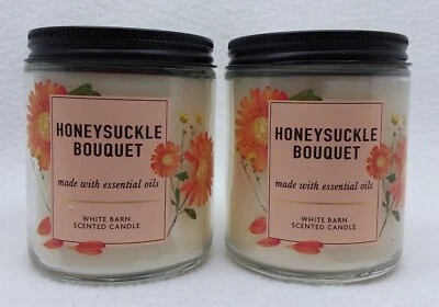 2 Bath Body Works HONEYSUCKLE BOUQUET 1-Wick Medium Mason Jar Scented Candle