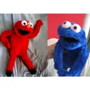 ELMO + COOKIE MONSTER 2 HAND CRAFTED SESAME STREET PUPPETS TOY MUPPETS MUPPET
