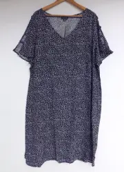 New Autograph Dress 22 Womens Blue Navy White Split Sleeve Shift Viscose