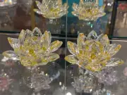 Large Pair Of Yellow Crystal Lotus Flower Ornaments With Gift Box