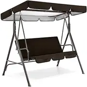 Swing Chair Canopy Replacement Set 3 Seater Top Cover Cushion Cover Outdoor Patio Garden (Black)