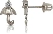 [JewelryWeb] 14k White Gold CZ Simulated Diamond Umbrella Shape Screw Back Earrings 9x6mm Stud Earring for Women