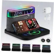 Bluetooth Alarm Clock with Wireless Charging,6-in-1 Alarm Clocks for Black