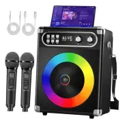 Karaoke Machine, Portable Bluetooth Speaker with 2 Wireless Microphones for