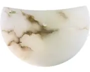 14 inch French Half Moon Marbled Alabaster Sconce, White/Gray/Browns -SHADE ONLY