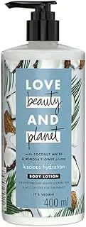 Love Beauty & Planet Natural Coconut Water & Mimosa Flower Hydrating Body Lotion, 24hr Moisturization, Non-Sticky, Paraben Free, 400 ml