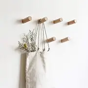 HomeDo Wood Wall Hooks, Hat Hook, Wooden Coat Hooks Wall Mounted, Entryway Hat Rack, Decorative Hooks Single Organizer Hat Hanger Towel Rack Hook (R2.8 Beech-6cm-6Pack)