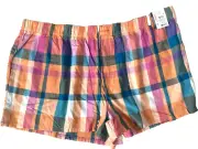 JOYSPUN LADIESORANGE BLOSSOM PLAID WOVEN ELASTIC WAIST PJ SHORTS Sz 3X*