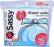 Sassy 100 Count Disposable Diaper Sacks, Powder Scented, 4-25 Sacks per Roll, Easy-to-Tie, Diaper Disposal or Pet Waste Bags