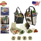 Organic Cotton Eco-Friendly Reusable 8-Bag Grocery Gift Set in Natural and Black