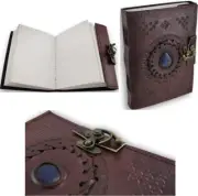 LARGE Leather Journal Grimoire with Blue Stone Writing Pad Blank Notebook Refill