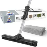 MR.SIGA Pet Hair Removal Rubber Broom with Built in Squeegee, 3 in 1 Floor Brush