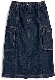 [Koton] Girls's Cargo Maxi Jean Slit Detail Elastic Waistband Cotton Skirt