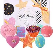 DUAIU 6pcs Fizzy Bubble Bath Bombs for Kids & Women - Organic Natural Kids Bath Bomb Gift Set with Essential Oils, Fruit Fragrance and a Bathing Mesh Ball
