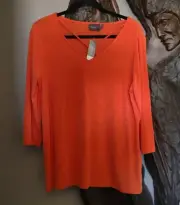 Chicos Travelers shirt stretch pullover blouse 2 NEW Orange Siesta VTG made USA