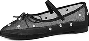 [Synchoiss] Ballet Flats for Women Mesh Shoes Bow Style Rhinestone Women's Flats Fashion Dressy Round Toe Summer Ballerina Flats Stretch Strap Mary Jane Flats Comfy Trendy