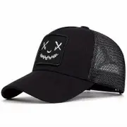 Smiling Face Embroidery Baseball Cap Unisex Mesh Breathable Hip Hop Trucker Hat Adjustable Sunscreen Dad Hats For Women & Men Black