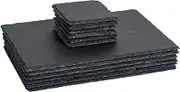 Argon Tableware 12 Piece Rectangular Slate Placemats & Coasters Set - Black Natural Stone Dinnerware Plate Placemats Drink Mats for Kitchen, Home, Bar, Restaurant, Weddings, Events