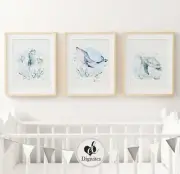 Boy, Girl Nursery Wall Art Prints Ocean Seahorse, Whale, Turtle, 3 set print